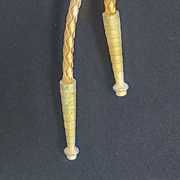 Vintage Western Style Bolo Tie Agate Stone Rhodochrosite Gemstone Cabochon Bezel - Picture 5 of 8